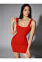 Women's Red U-Neck Thick Strap Body-Hugging Silk Jersey Fabric Bodysuit - 4