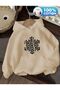 Snowflake Print Detailed Hooded Sweatshirt Beige