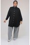 58169 Plus Size Judge Collar Snap Fastener Modal Tunic - Black - 2
