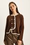 Women's Bitter Brown Gold Button Detailed Asymmetrical Cut Knitwear Cardigan 60285004 - 4