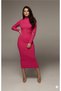Women's Fuchsia Ribbed Knit Corded Fabric Fabric Mock Neck Pencil Model Dress Length 135 Cm1