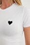Heart Embroidered Crew Neck Crop T-Shirt - 6