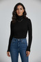 Women's Black Corded Fabric Full Turtleneck Basic Knitwear Sweater - 2