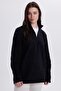 Women's Standard Fit Cold-Resistant Black Bato Collar Fleece Sweatshirt - 5