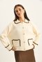 Women's Cream Polo Collar Pocket Detailed Shepherd Stitched Knitwear Cardigan 60285001 - 4