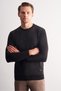 Black Crew Neck Long Sleeve Pocketless Comfort Fit Cotton Knitwear Sweater 1012255216 - 3