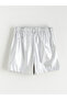 Gray Metallic Leather-Look Girls' Shorts - 3