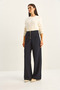 Women's Navy Blue Gold Button Detailed Pleated High Waist Palazzo Trousers 60282038 - 3