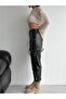 Cargo Pocket Elasticated Cuffs Leather-Look Jogger Pants - 5
