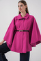 Women's Belted Melton Poncho 9170 - Dark Pink - 2