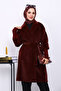 Burgundy Belted Angora Coat with Double Pockets - 3