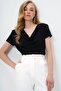 Black Degaje Collar Padded Gofre Fabric Blouse Alc-X13883 - 4