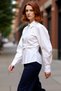 Women's Striped Balloon Sleeve Asymmetrical Cut Woven Shirt Modern Look Must-Have Stylish