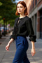 Linen Woven Tie Detail Balloon Sleeve Women's Crop Shirt Beach and City Combination Option