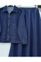 Denim Suit with Front Zipper and Double Pockets -Indigo - 6