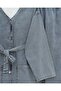Buttoned Front Double Pocket Belted Denim Suit - Ice Blue - 4