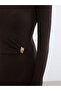 Lcw Vision Brown Crew Neck Textured Gathered Dress - 3