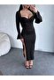 Backless Slit Gloplu Maxi Size Dress - 4