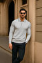Men's Zippered Gray Long Sleeve Polo Neck Knitwear Sweater - 3