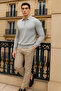 Men's Trend Zippered Gray Long Sleeve Polo Neck T-Shirt - 3