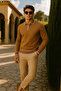 Men's Casual Zippered Camel Long Sleeve Polo Neck Knitwear - 3