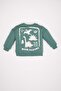 Baby Boy Green Crew Neck Dinosaur Printed Soft Fleece Inside Thin Sweatshirt (24 Wn) - 2