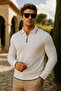 Men's Casual Zippered White Long Sleeve Polo Neck Knitwear - 2