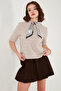 Wool Blend Regular Fit Scarf Collar Short Sleeve Knitwear Sweater Sweater 4617023 - 5