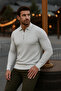 Men's Casual Long Sleeve Gray Polo Neck Sweater - 2