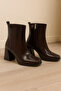 Women's Brown Patent Leather Square Front Side Zipper Boots
