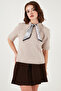 Wool Blend Regular Fit Scarf Collar Short Sleeve Knitwear Sweater Sweater 4617023 - 4
