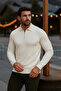 Men's Casual Long Sleeve Cream Polo Neck Sweater - 2