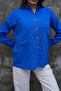 Wooden Buttoned Folding Sleeve Double Pocket 75% Cotton 25% Linen Shirt - 3