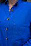 Wooden Buttoned Folding Sleeve Double Pocket 75% Cotton 25% Linen Shirt - 8