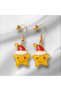 Star Earrings with Christmas Hat, Cute Christmas Jewelry, Gift, Gold Color Enamel Earrings - 4