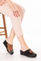 Women's Genuine Leather Wedge Heel Leopard Detailed Sabo Slippers Özl.81 Tan Leopard - 2