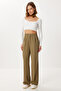 Pleated Woven Palazzo Pants Ldw0010 Olive Green - 2
