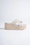 Joymix Wedge Heeled Orthopedic Sole Straw Look Women's Slippers Ckt - Cream - 6