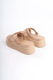 Ruby Flat Heeled Stone Cross Stripe Thick and Orthopedic Sole Women's Slippers Ctt - Skin - 5