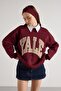 Women's Burgundy Embroidered Fleece-Lined Oversized Sweatshirt 30080 - 6