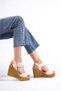 Perla Buckle Elastic Wedge Heeled Orthopedic Sole Straw Look Women's Sandals Ckt - Ten - 3