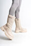 Lucy Elastic Zippered Parachute Fabric Patent Leather Women's Boots Ckt - Cream - 2