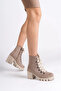 Emma Lace-Up Zippered Orthopedic Sole Heeled Suede Women's Boots - Tan