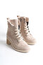 Lena Lace-Up Zippered Orthopedic Sole Heeled Suede Women's Boots - Tan - 4