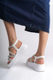 Elena Elastic Stone Striped Orthopedic Sole Women's Sandals Cbt - White - 3