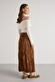 Women's Tan Suede Long Elastic Waist Skirt 30104 - 5