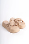 Clara Flat Heeled Ribbon Patterned Stone Thick and Orthopedic Sole Women's Slippers Ctt - Skin - 4