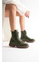 Women's Genuine Leather Lace-Up Zippered Comfortable Boots - Green Patent Leather - 3