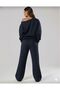 NEW SEASON Women's Oversized Off-The-Shoulder Two-Thread Fabric Top-and-Bottom Tracksuit Set (Without Fleece) 0052 - 2