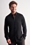 Black Buttoned Collar Knitted Long Sleeve Product Slim Fit Stretchy Shirt 1004255270